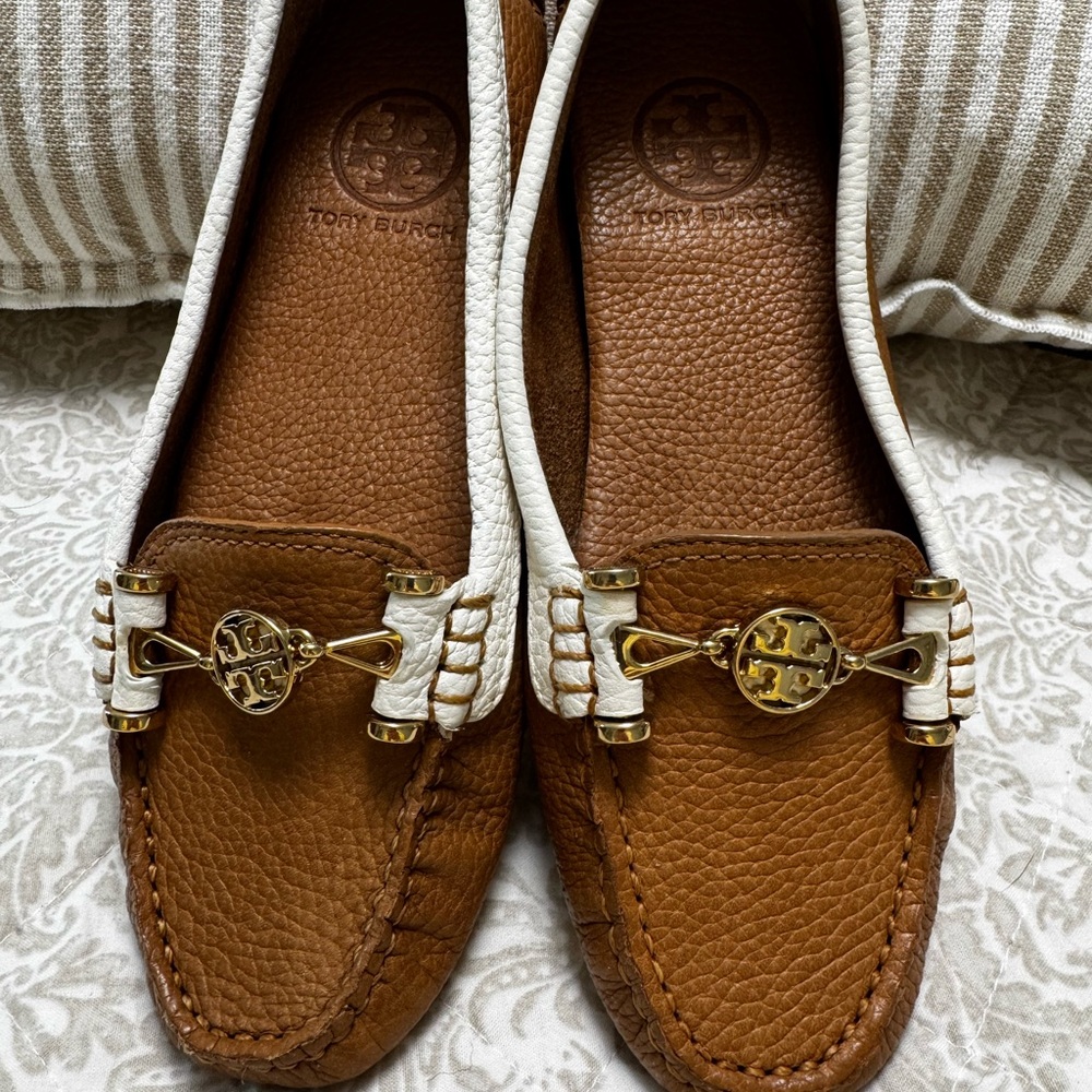 Tory Burch Brown and Gold Flats with Classic Design